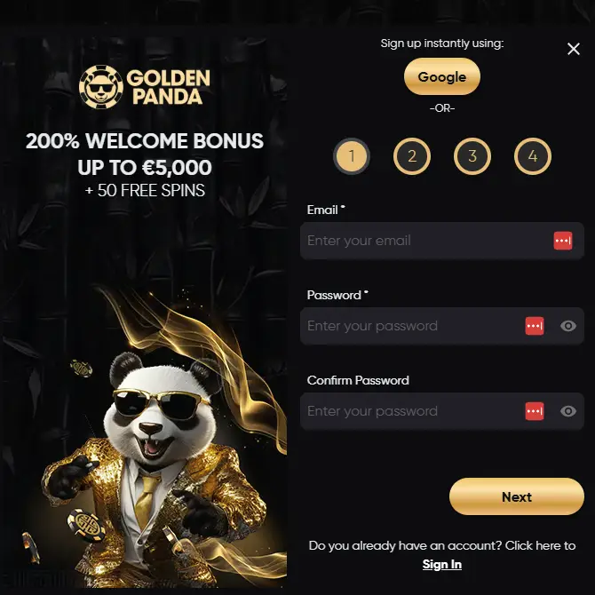Golden Panda sign up